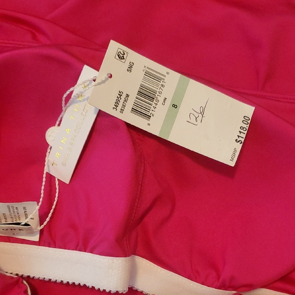 Trina Turk Pink Ruffled Tankini Top Sz 8 - Picture 5 of 6